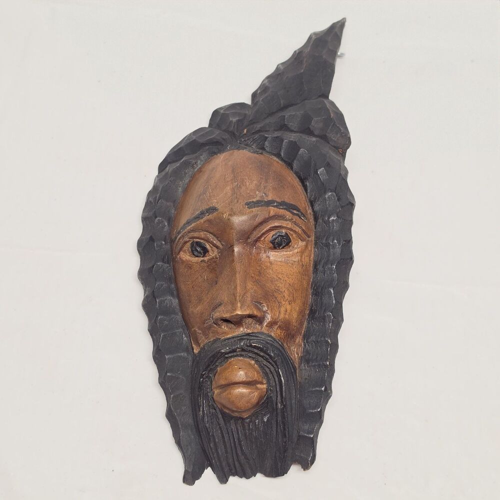 Hand Carved Wood Bob Marley Jamaican Wall Folk Art Hanging Rastafarian Vintage